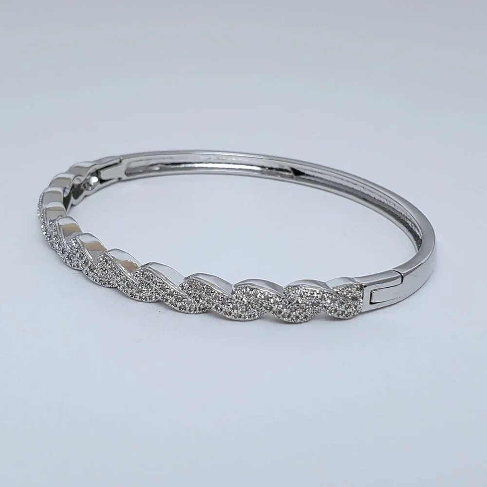 14K White Gold Womens 2ct Diamond Bangle Bracelet 14 K Sterling Silver Jewelry - Picture 4 of 7